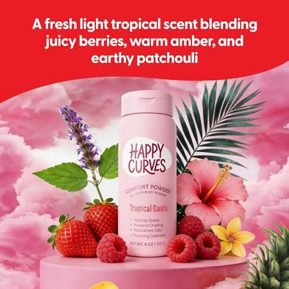 HAPPY CURVES Comfort Powder: Talkfreies Anti-Chafe Körper- & Fußpuder Deodorant gegen Schenkelreiben und Intimbereich 6oz (1er Pack) - Tropical Oasis