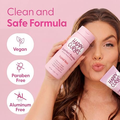 HAPPY CURVES Comfort Powder: Talkfreies Anti-Chafe Körper- & Fußpuder Deodorant gegen Schenkelreiben und Intimbereich 6oz (1er Pack) - Tropical Oasis