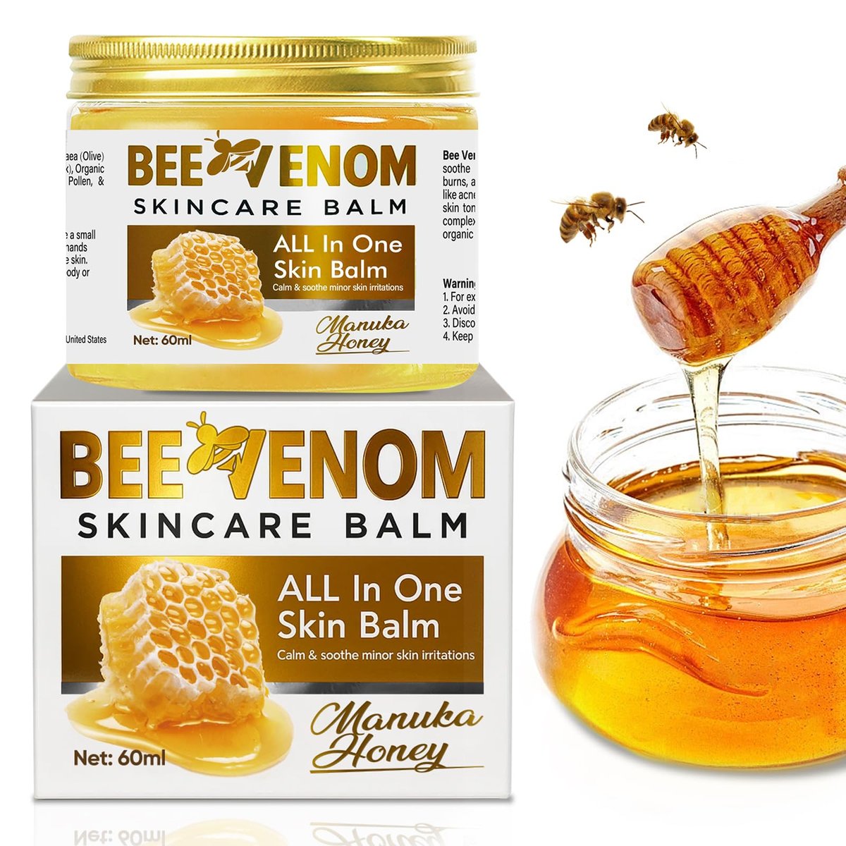 Bienengift Hautpflege Creme, Wirksame Hautpflege, Bienengift Creme mit natürlicher Formel, Schnell einziehende Feuchtigkeitscreme für alle Hauttypen, 60 ml
