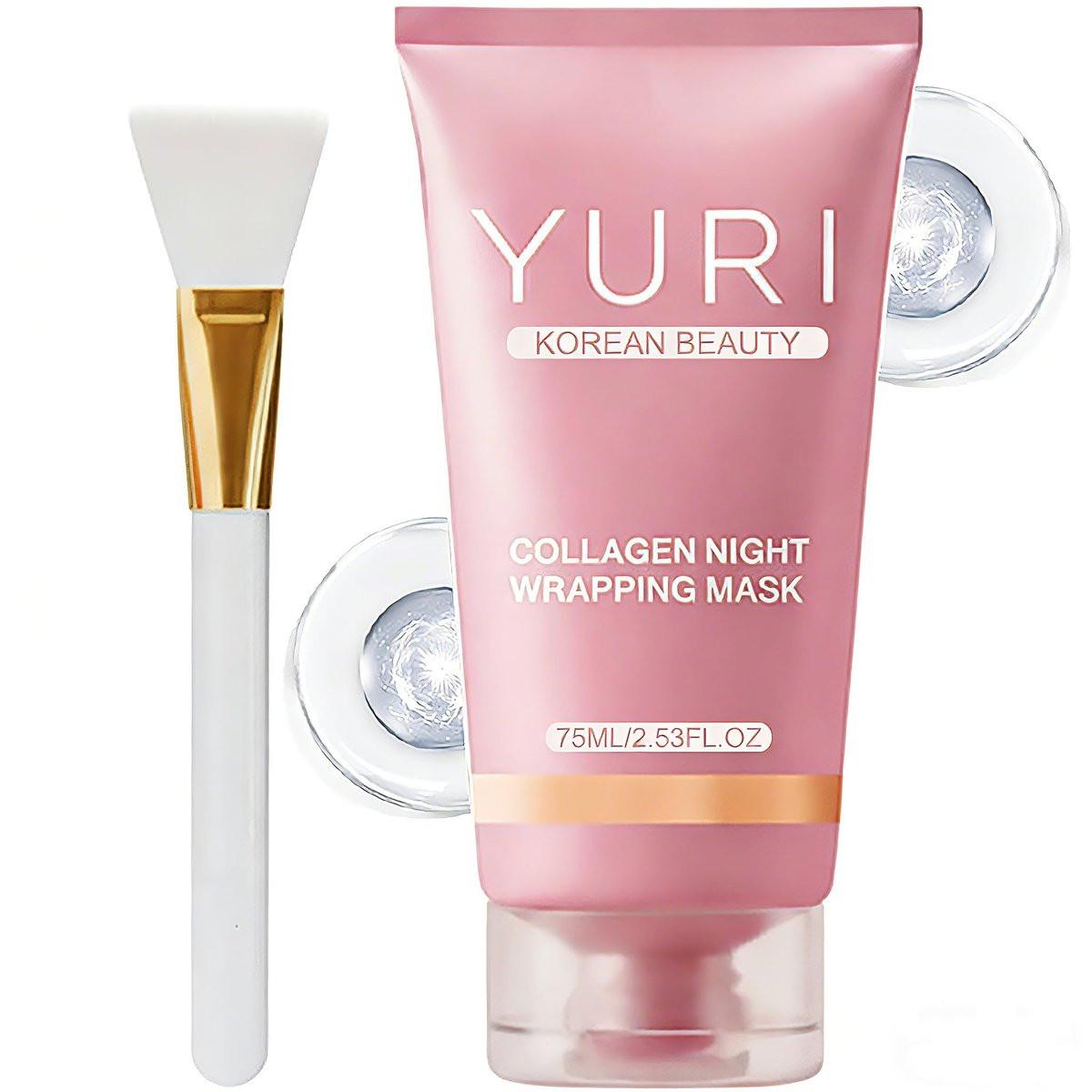 Tiglowa YURI Collagen Night Wrapping Mask – Feuchtigkeitsspendende Gesichtsmaske mit Kollagen, Peeling-Masken für Frauen und Mädchen, 2,54 fl.oz (1 Stück)