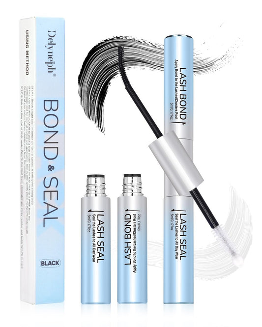 Delyneph Wimpernkleber, wasserfester Lash Bond and Seal, Wimperncluster-Kleber, 2-in-1 DIY Heimgebrauch, latexfrei (5ml+5ml)