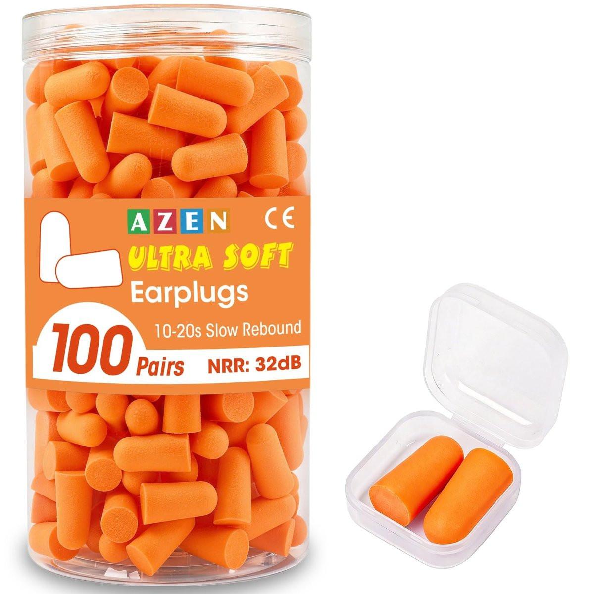 AZEN 100 Paar Ohrstöpsel Bulk, NRR 32 dB Weiche Schaumstoff-Ohrstöpsel für Schlaf, Lärmschutz, Ohrstöpsel für Konzerte, Schießen, Schwimmen, Geräuschreduzierung (Orange)