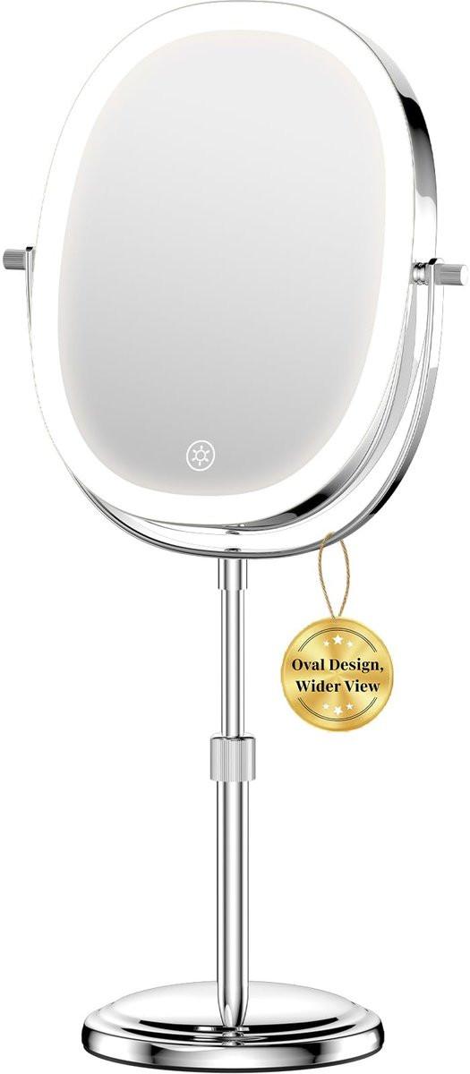 9″ Beleuchteter Make-up-Spiegel mit Vergrößerung, Höhenverstellbarer Kosmetikspiegel, Wiederaufladbarer Make-up-Spiegel mit Licht – 3 Modi, 360° Drehbarer Doppelseitiger 7-fach Vergrößerungsspiegel, Geschenk für Muttertag