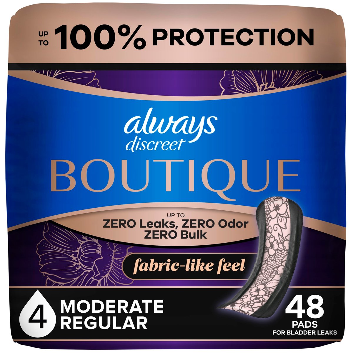 Always Discreet Boutique Inkontinenz-Vorlagen für Frauen, Moderate Saugstärke, Reguläre Länge, 48 Stück