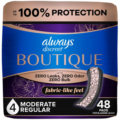 Always Discreet Boutique Inkontinenz-Vorlagen für Frauen, Moderate Saugstärke, Reguläre Länge, 48 Stück
