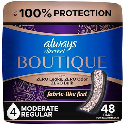 Always Discreet Boutique Inkontinenz-Vorlagen für Frauen, Moderate Saugstärke, Reguläre Länge, 48 Stück