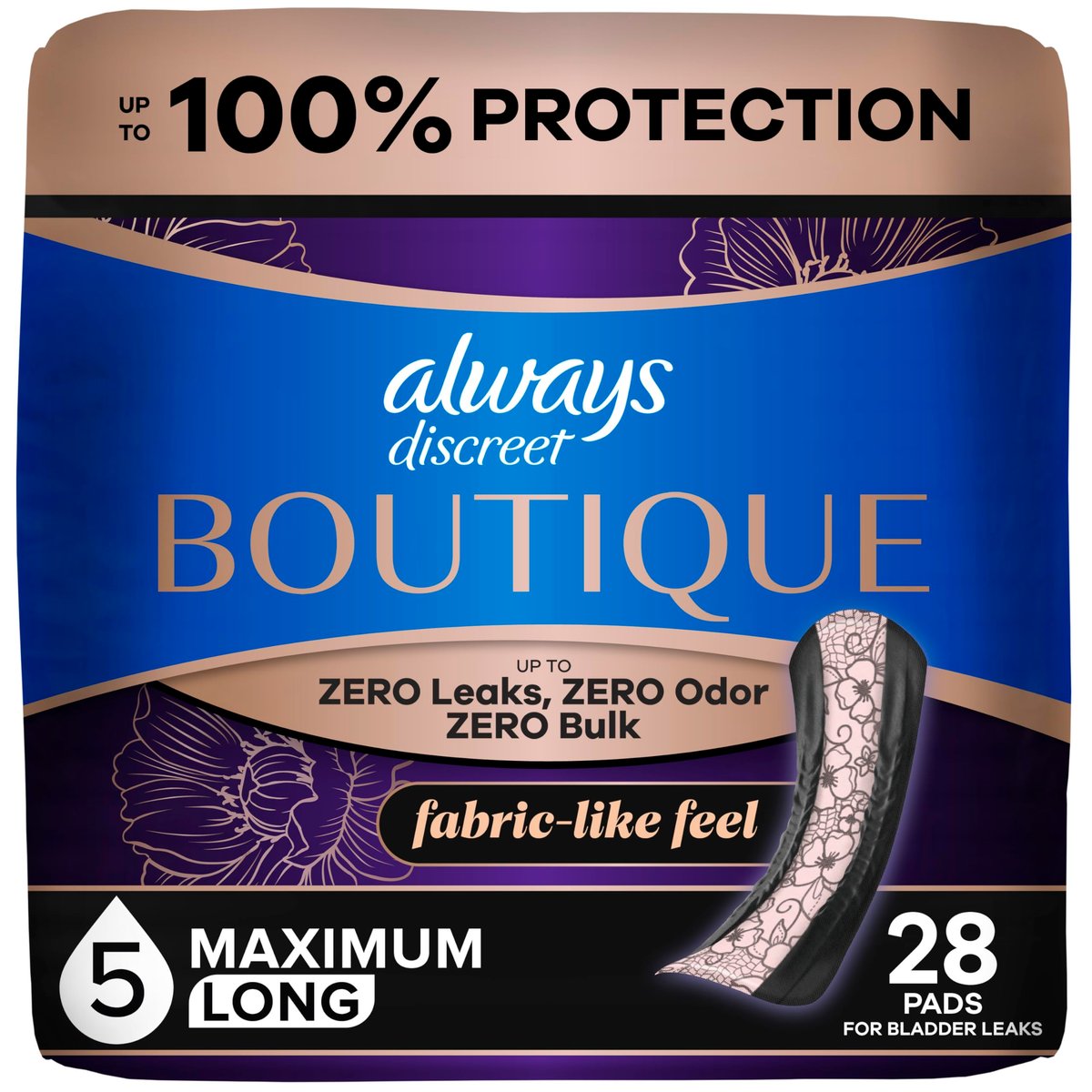 Always Discreet Boutique Inkontinenz-Pads für Frauen, Maximale Saugfähigkeit, Lange Länge, 28 Stück