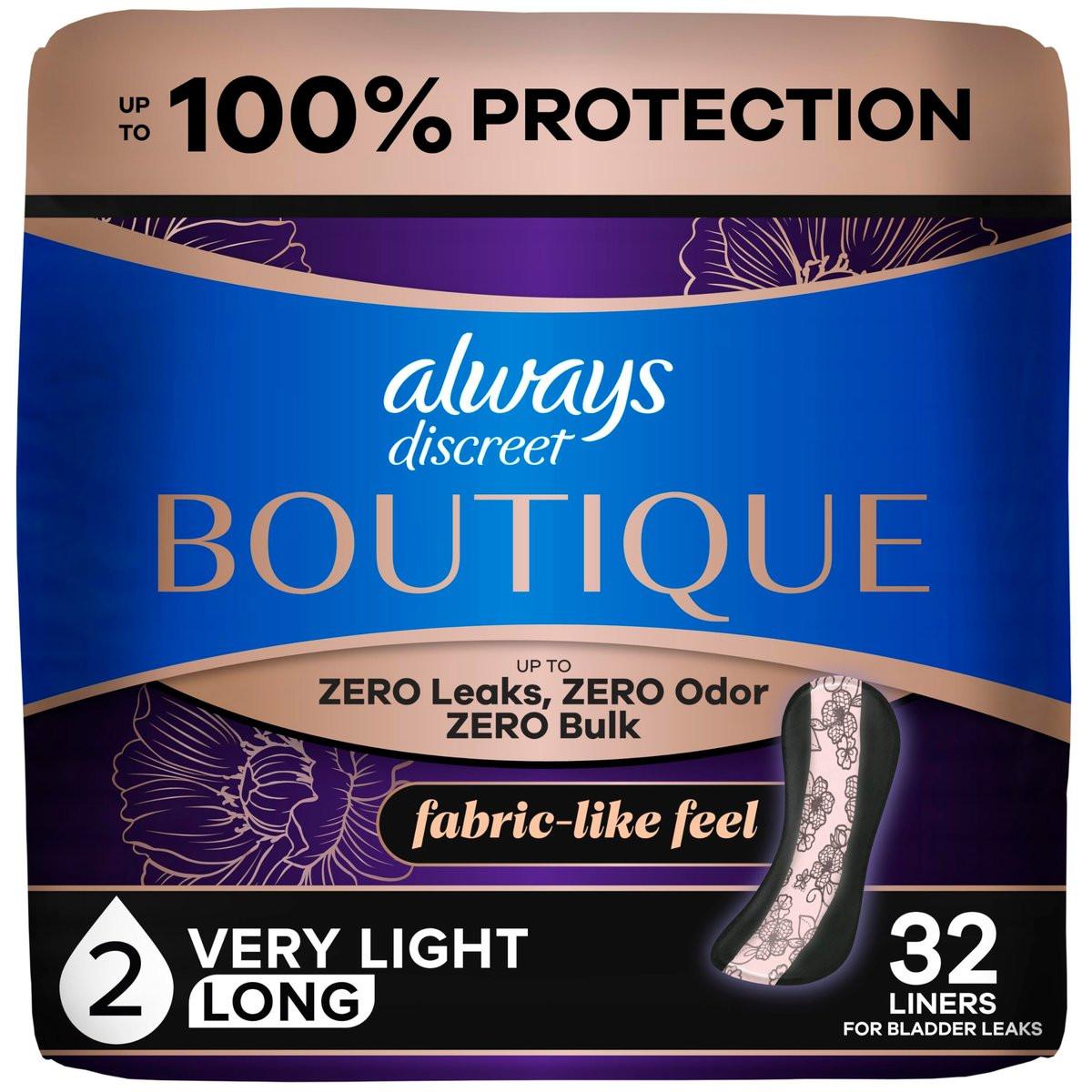 Always Discreet Boutique Inkontinenz-Pantyliner für Frauen – sehr leichte Saugstärke, lange Länge, bis zu 100 % Blasenschutz, 32 Stück