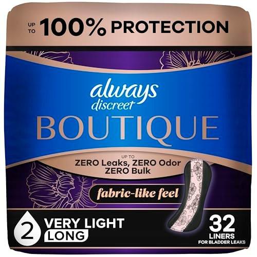 Always Discreet Boutique Inkontinenz-Pantyliner für Frauen – sehr leichte Saugstärke, lange Länge, bis zu 100 % Blasenschutz, 32 Stück