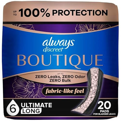 Always Discreet Boutique Inkontinenz-Einlagen für Frauen, Ultimative Saugfähigkeit, Lange Länge, 20 Stück