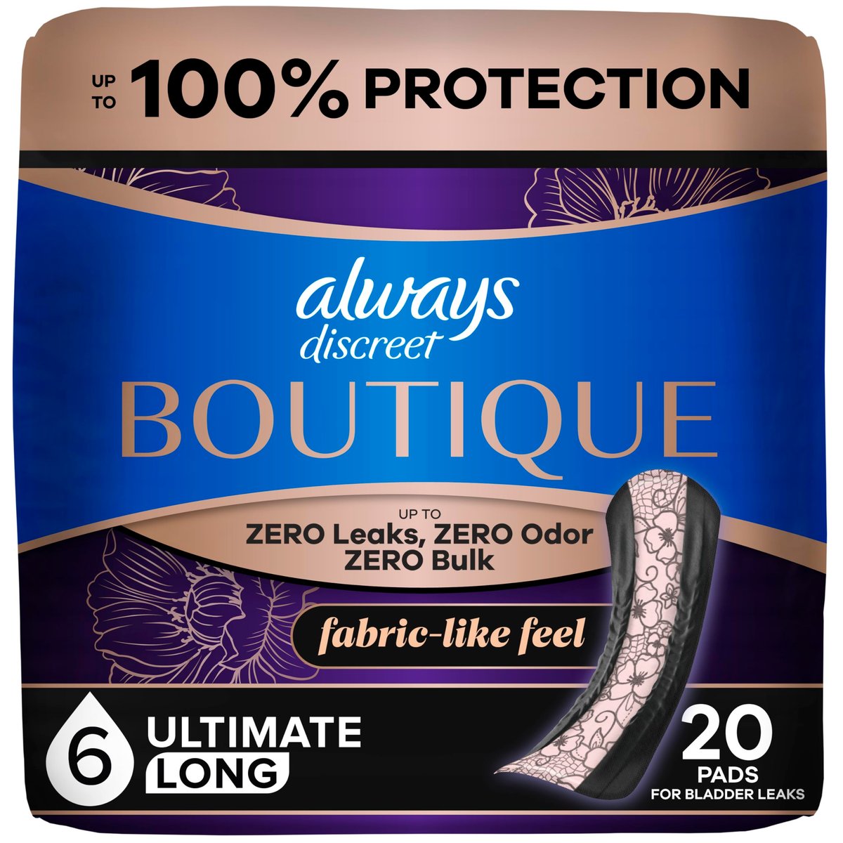 Always Discreet Boutique Inkontinenz-Einlagen für Frauen, Ultimative Saugfähigkeit, Lange Länge, 20 Stück