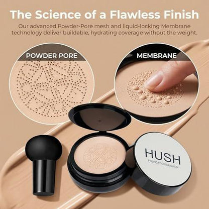 CACHIL Hush Makeup Foundation – Glow Foundation für ältere Frauen – Korean Warm Tone CC Mushroom Air Glow Foundation, Full Coverage, langanhaltende BB Cream Cushion Foundation, natürlicher strahlender Teint
