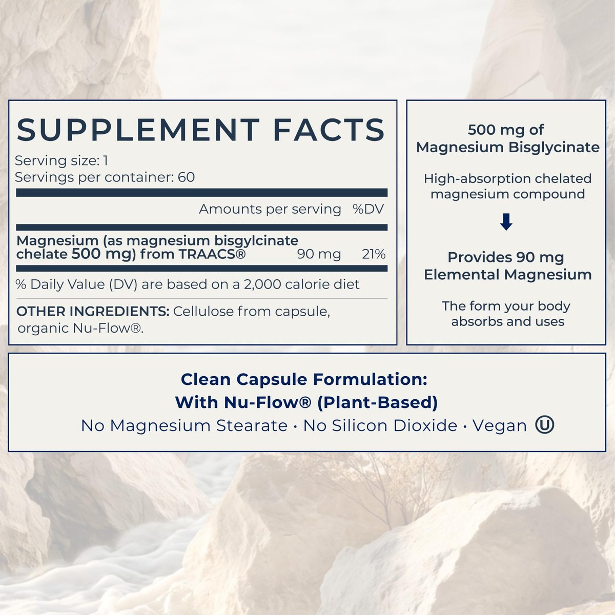 Inwardly Magnesium Glycinat 500mg (als TRAACS Bisglycinat) - Schlaf & Ruhe Unterstützung - Hochabsorbierendes cheliertes Magnesium - 1 Kapsel pro Portion - 2-Monats-Vorrat, 60 vegane Kapseln