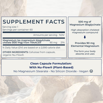 Inwardly Magnesium Glycinat 500mg (als TRAACS Bisglycinat) - Schlaf & Ruhe Unterstützung - Hochabsorbierendes cheliertes Magnesium - 1 Kapsel pro Portion - 2-Monats-Vorrat, 60 vegane Kapseln