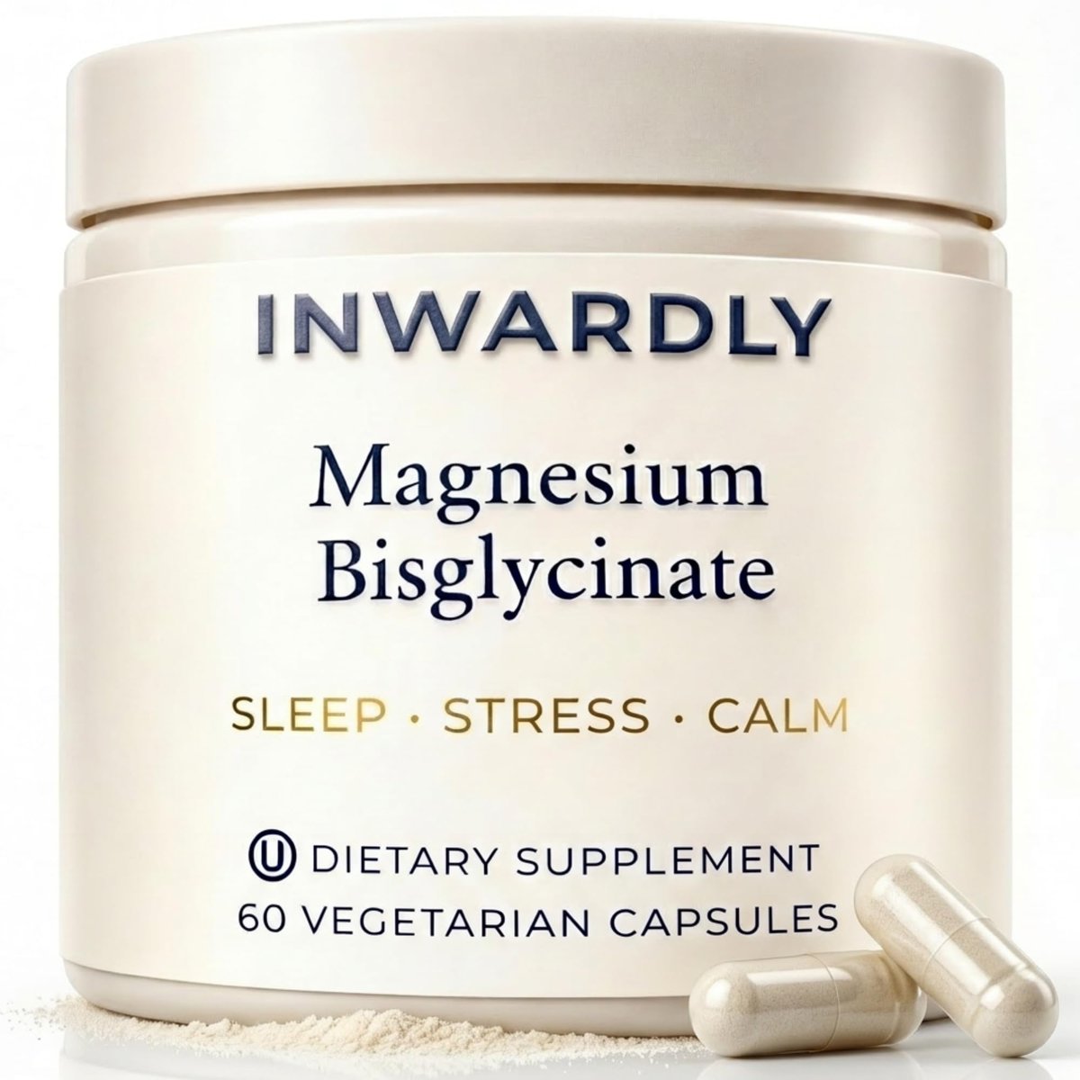 Inwardly Magnesium Glycinat 500mg (als TRAACS Bisglycinat) - Schlaf & Ruhe Unterstützung - Hochabsorbierendes cheliertes Magnesium - 1 Kapsel pro Portion - 2-Monats-Vorrat, 60 vegane Kapseln