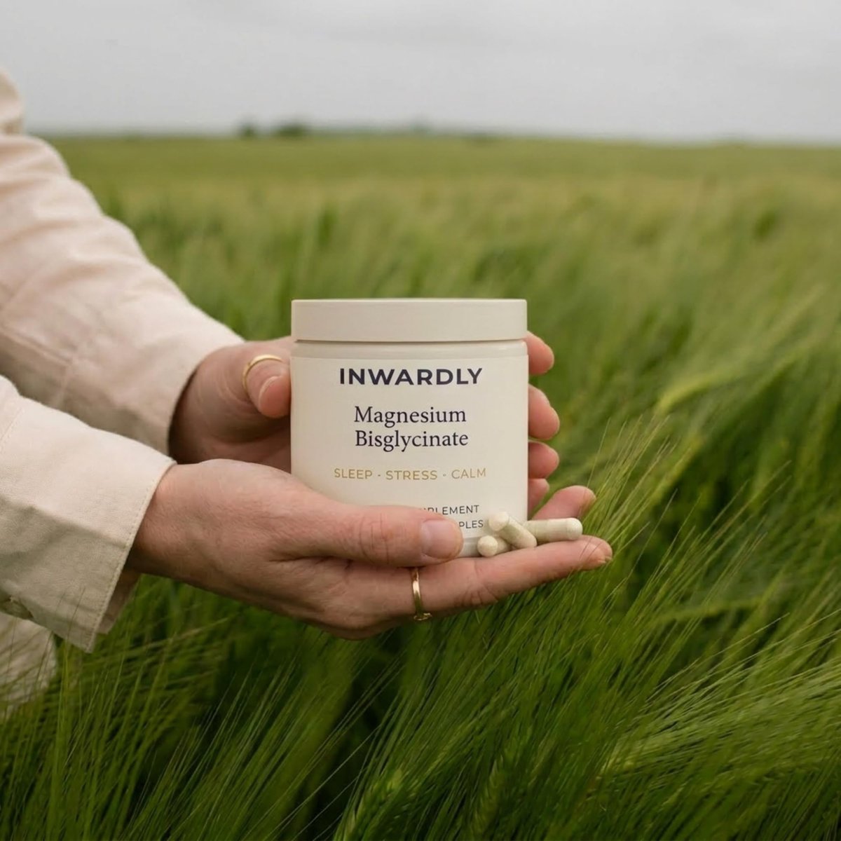 Inwardly Magnesium Glycinat 500mg (als TRAACS Bisglycinat) - Schlaf & Ruhe Unterstützung - Hochabsorbierendes cheliertes Magnesium - 1 Kapsel pro Portion - 2-Monats-Vorrat, 60 vegane Kapseln