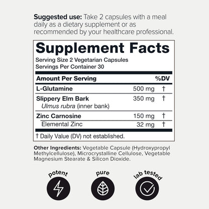 1000 mg Triple Blend Zink-Carnosin-Komplex – Hochdosiert 150 mg Zink-L-Carnosin – mit L-Glutamin und Ulmenrinde – Laborgeprüft – 60 Kapseln