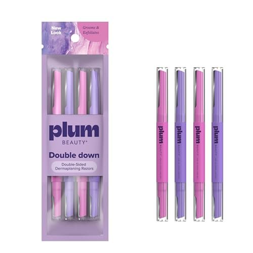 Plum Beauty Doppelseitige Dermaplaning-Rasierer (4er-Pack) – Dual-Blade Gesichtsrasierer für Frauen – Präzisions- und Großklingen für Augenbrauen, Oberlippe & Wangen – Pfirsichflaum-Entferner & Peeling-Gesichtswerkzeug