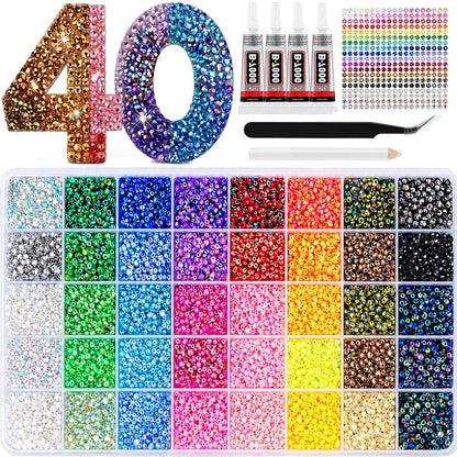 Badazzle Kit 40 Farben 35000 Stück Strasssteine, Bastelset mit Harz-Gel-Flachrücksteinen, Buch-Bedazzling-Kit, kleine Edelsteine mit Werkzeugen für DIY-Projekte für Erwachsene