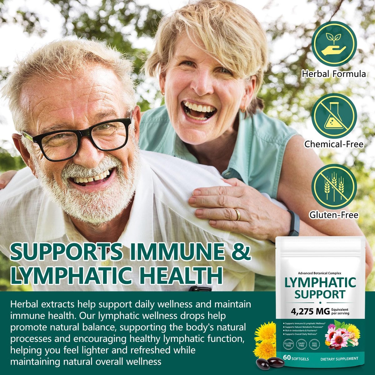 LTQXGT Lymphunterstützung Supplement 60 Softgels – Fortschrittliche botanische Komplex mit Echinacea, Löwenzahn & Holunderbeere – Antioxidantienreiche tägliche Unterstützung