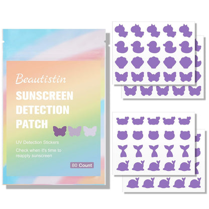 UV-Erkennungsaufkleber für Sonnencreme – 80 Stück, Nachfüllpack, 8 niedliche Muster, Sonnenschutz-Erinnerung
