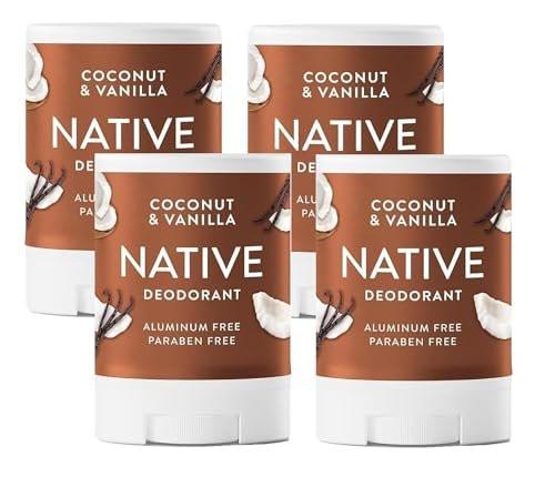 Native Deodorant, Aluminiumfrei, Kokosnuss & Vanille, für Damen und Herren, Reisegröße 0,5 oz (4er-Pack)