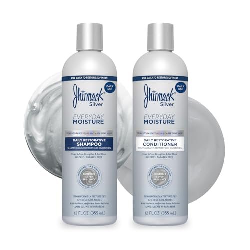 Jhirmack Silver Everyday Moisture Tägliches Restauratives Shampoo & Conditioner Set | Für alle Arten von silbernem, grauem und weißem Haar | 2 x 355 ml