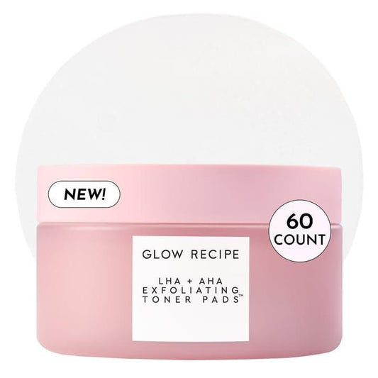 Glow Recipe LHA + AHA Toner Pads – Koreanische Peeling-Toner-Pads für das Gesicht – Porenverfeinerung – Hydratisierende Toner-Pads mit 5 sanften Säuren, Wassermelonen-Enzymen und pflegenden Pflanzenextrakten (60 Pads)