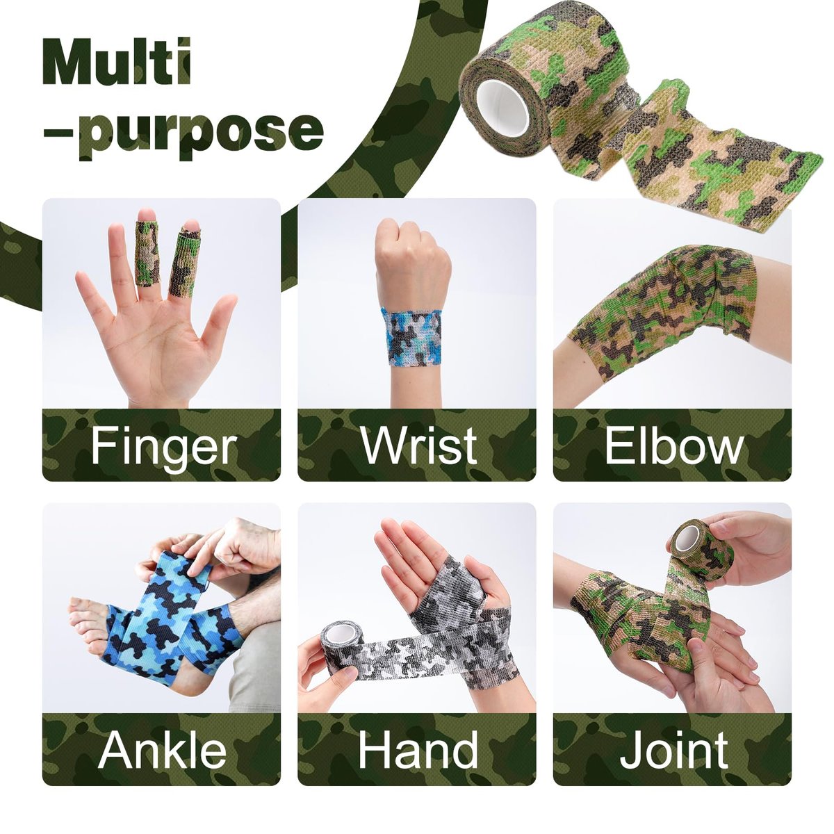 AZEN 16er-Pack selbstklebende Bandage, 2" x 5 Yards, elastische Kohäsivbandage, Sporttape, Tierverband, Knöcheltape, Tattoo-Abdeckung (Camo)