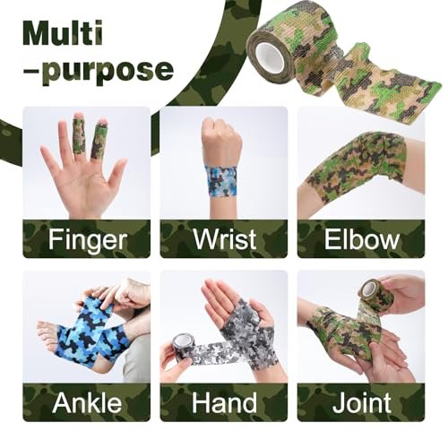 AZEN 16er-Pack selbstklebende Bandage, 2" x 5 Yards, elastische Kohäsivbandage, Sporttape, Tierverband, Knöcheltape, Tattoo-Abdeckung (Camo)