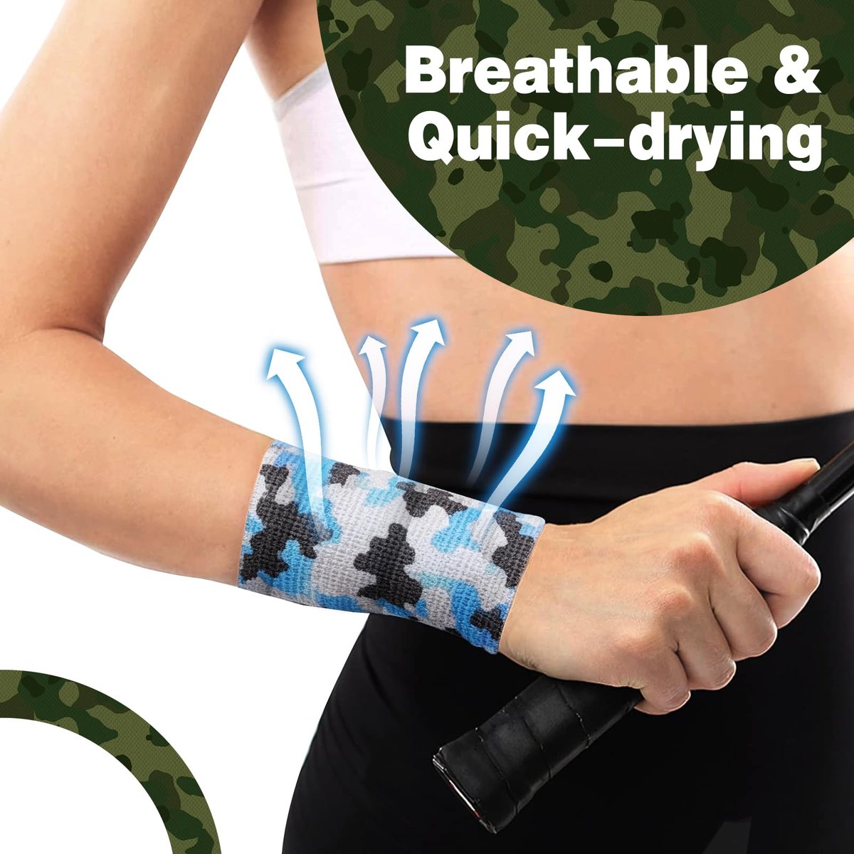 AZEN 16er-Pack selbstklebende Bandage, 2" x 5 Yards, elastische Kohäsivbandage, Sporttape, Tierverband, Knöcheltape, Tattoo-Abdeckung (Camo)