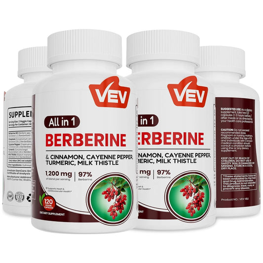 VEV Berberin Kapseln mit Ceylon Zimt – Tägliche Wellness-Unterstützung, Vegan & Non-GMO – 2 Flaschen (240 Kapseln gesamt)