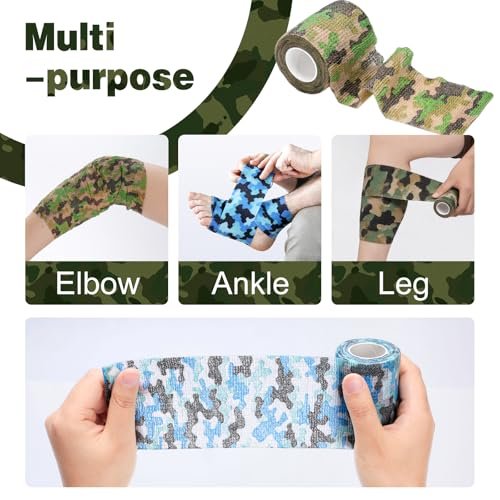 AZEN 9er-Pack Selbstklebende Mullbinde, 4" x 5 Yards, Elastische Kohäsionsbandage, Sporttape, Tattoo-Wrap, Tierpflege-Wickel, Knöchelbandage (Camo)