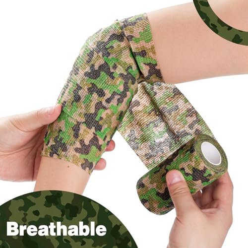 AZEN 9er-Pack Selbstklebende Mullbinde, 4" x 5 Yards, Elastische Kohäsionsbandage, Sporttape, Tattoo-Wrap, Tierpflege-Wickel, Knöchelbandage (Camo)