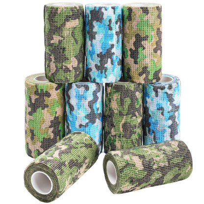 AZEN 9er-Pack Selbstklebende Mullbinde, 4" x 5 Yards, Elastische Kohäsionsbandage, Sporttape, Tattoo-Wrap, Tierpflege-Wickel, Knöchelbandage (Camo)