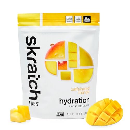 Skratch Labs Hydration Sports Drink Mix mit Koffein – Frucht-Elektrolyt-Pulver für schnelle Hydration & Energie | Mango | 20 Portionen | Vegan, Non-GMO, saubere Inhaltsstoffe