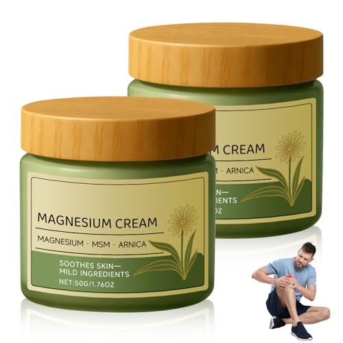 JJpopo Magnesium Creme mit MSM & Arnika - 50g/1,76oz, schnell einziehend, nicht fettend, tägliche Körperpflegecreme (2er-Pack)