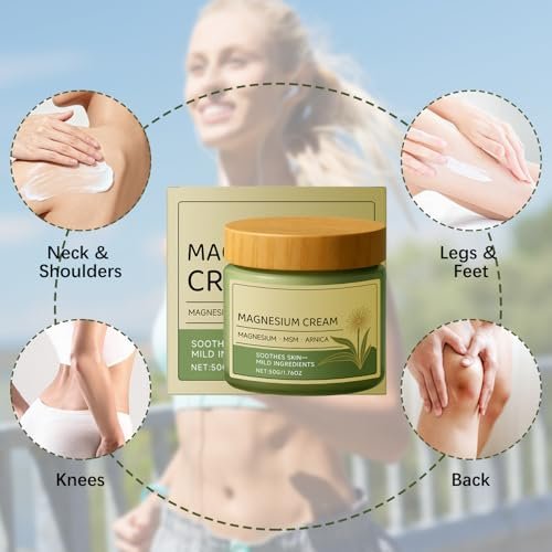 JJpopo Magnesium Creme mit MSM & Arnika - 50g/1,76oz, schnell einziehend, nicht fettend, tägliche Körperpflegecreme (2er-Pack)