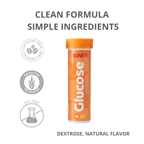 ELOVATE Schnell wirkende Glukosetabletten, Pfirsich & Himbeere Geschmack – Erhöht niedrigen Blutzucker, 15g pro Portion, Kaubar, Glutenfrei – 2 Tuben (20 Stück, Mehrfachgeschmack)
