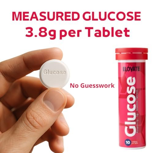 ELOVATE Schnell wirkende Glukosetabletten, Pfirsich & Himbeere Geschmack – Erhöht niedrigen Blutzucker, 15g pro Portion, Kaubar, Glutenfrei – 2 Tuben (20 Stück, Mehrfachgeschmack)