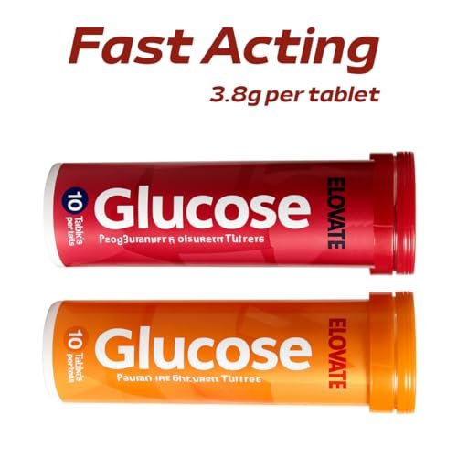 ELOVATE Schnell wirkende Glukosetabletten, Pfirsich & Himbeere Geschmack – Erhöht niedrigen Blutzucker, 15g pro Portion, Kaubar, Glutenfrei – 2 Tuben (20 Stück, Mehrfachgeschmack)