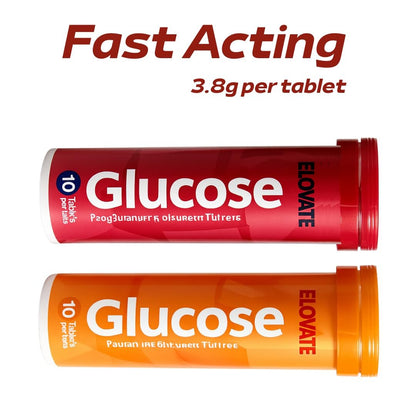 ELOVATE Schnell wirkende Glukosetabletten, Pfirsich & Himbeere Geschmack – Erhöht niedrigen Blutzucker, 15g pro Portion, Kaubar, Glutenfrei – 2 Tuben (20 Stück, Mehrfachgeschmack)