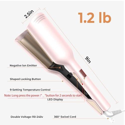 Mini Waver Lockenstab, Wellen-Lockenstab mit Doppelzylinder, Ionen-Technologie, Keramikbeschichtung, 1,25 Zoll, Pink