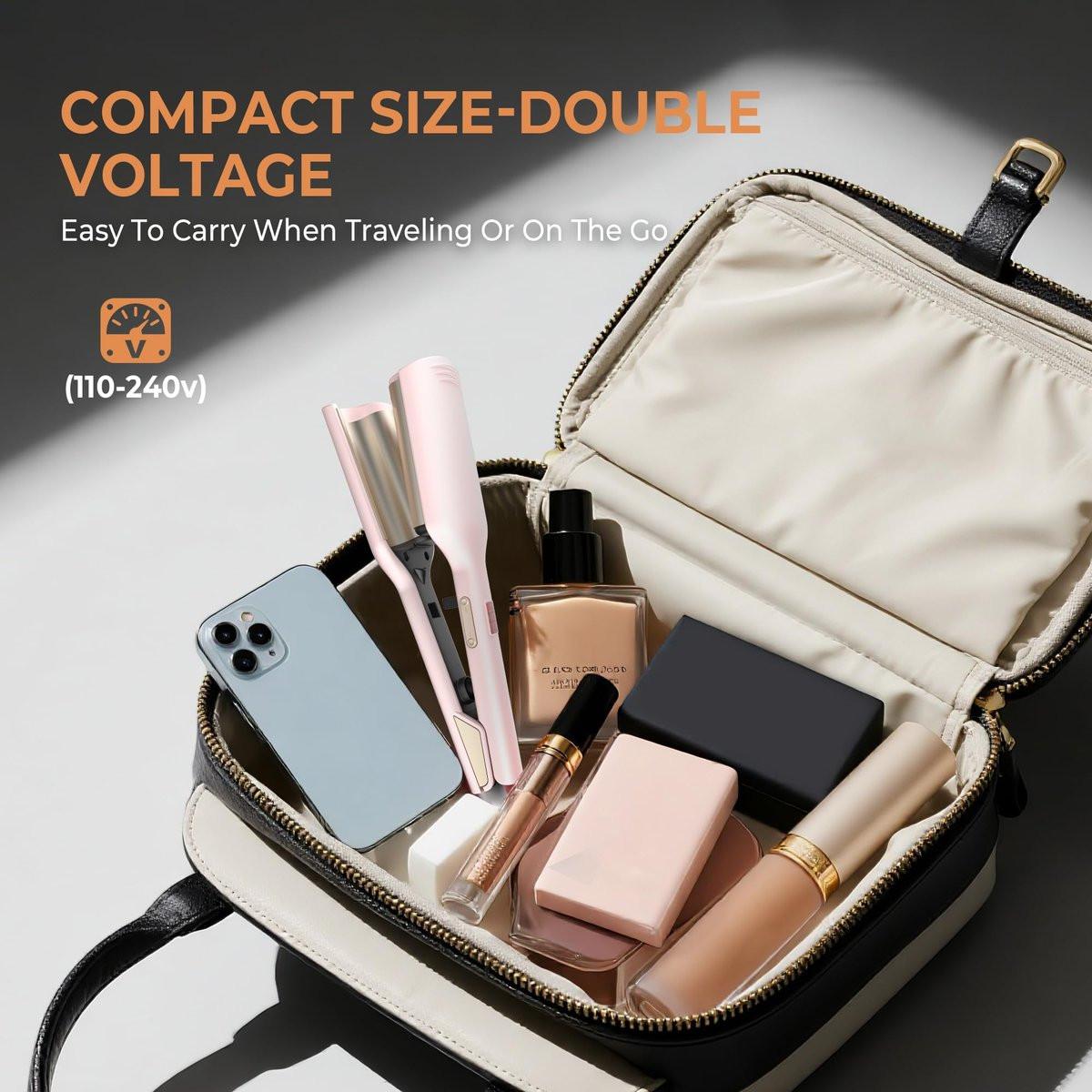 Mini Waver Lockenstab, Wellen-Lockenstab mit Doppelzylinder, Ionen-Technologie, Keramikbeschichtung, 1,25 Zoll, Pink