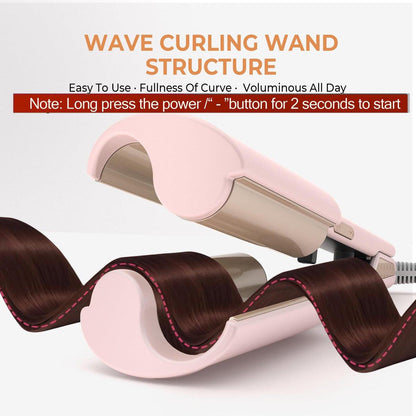 Mini Waver Lockenstab, Wellen-Lockenstab mit Doppelzylinder, Ionen-Technologie, Keramikbeschichtung, 1,25 Zoll, Pink