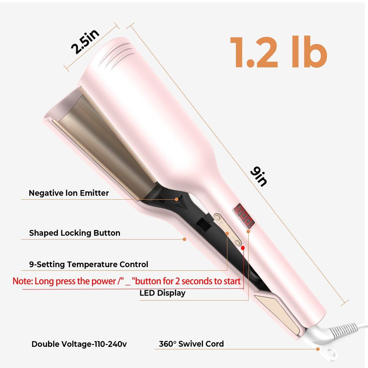 Mini Waver Lockenstab, Wellen-Lockenstab mit Doppelzylinder, Ionen-Technologie, Keramikbeschichtung, 1,25 Zoll, Pink