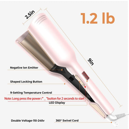 Mini Waver Lockenstab, Wellen-Lockenstab mit Doppelzylinder, Ionen-Technologie, Keramikbeschichtung, 1,25 Zoll, Pink