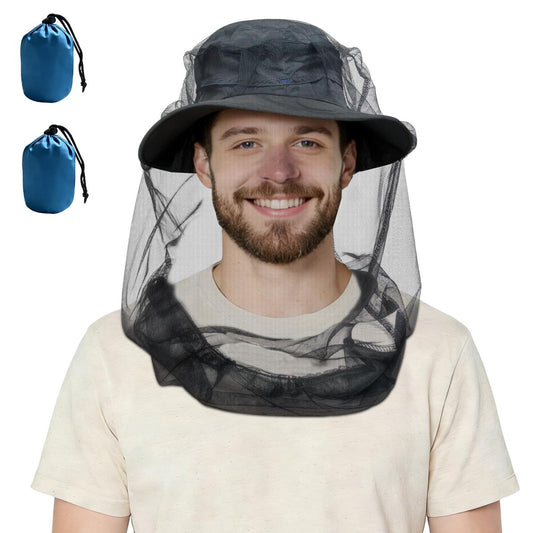2er-Pack Moskitonetz für Insekten, Fliegen, Mücken und Bienen | Ultra groß & lang, leicht & atmungsaktiv für Imkerei, Camping, Wandern, Gartenarbeit, Safari | Passt auf alle Hüte für Damen & Herren