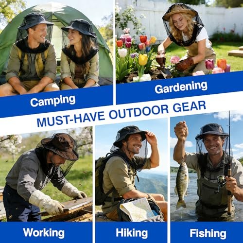 2er-Pack Moskitonetz für Insekten, Fliegen, Mücken und Bienen | Ultra groß & lang, leicht & atmungsaktiv für Imkerei, Camping, Wandern, Gartenarbeit, Safari | Passt auf alle Hüte für Damen & Herren