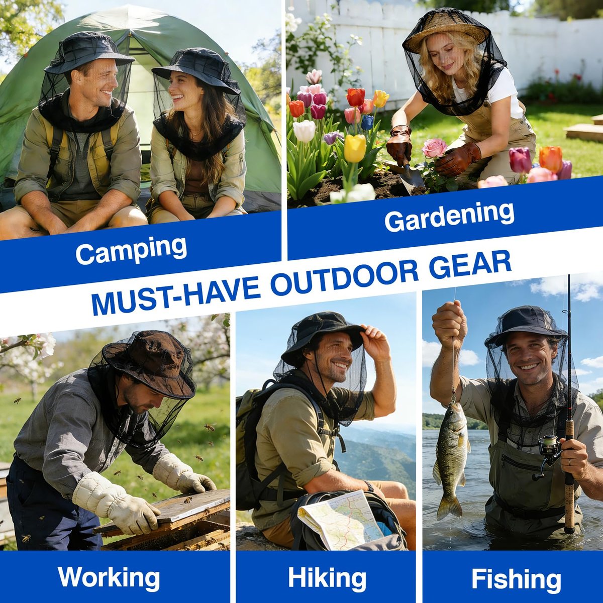 2er-Pack Moskitonetz für Insekten, Fliegen, Mücken und Bienen | Ultra groß & lang, leicht & atmungsaktiv für Imkerei, Camping, Wandern, Gartenarbeit, Safari | Passt auf alle Hüte für Damen & Herren